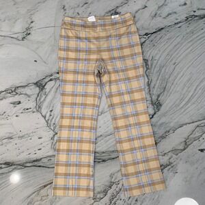 J.McLaughlin Rylie Pants Size M Tan Brown Blue Stadium Plaid Pull-On Stretch